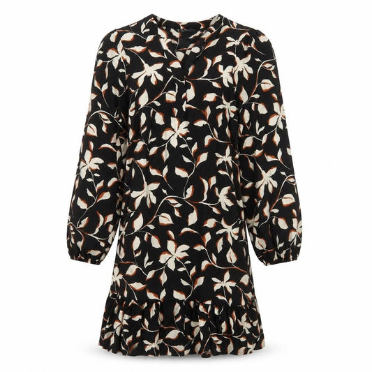 Front view of Dunnes Women’s Black Floral Ruffle Shift Dress XS