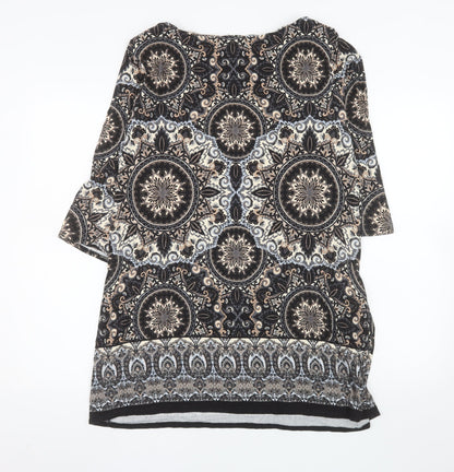 Wallis Women’s Black Bohemian Tunic Blouse L Viscose 3/4 Sleeve