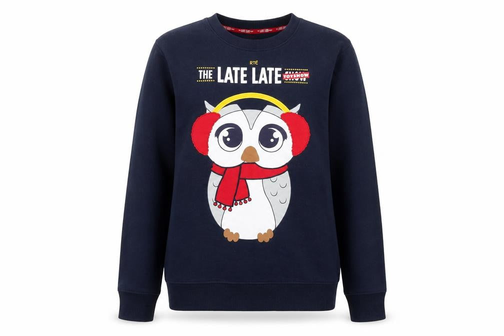 RTÉ The Late Late Toy Show Navy Sweatshirt L Women's Christmas Owl