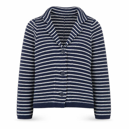 RABE Womens Blue Striped Cardigan Size 14 V-Neck Knit Cotton Blend