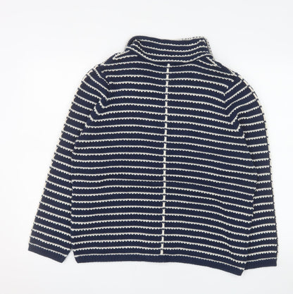 RABE Womens Blue Striped Cardigan Size 14 V-Neck Knit Cotton Blend