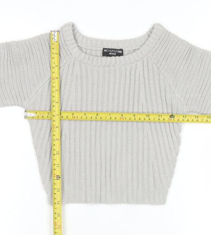 PrettyLittleThing Petite Women’s Grey Ribbed Knit Crew Neck Jumper Size S