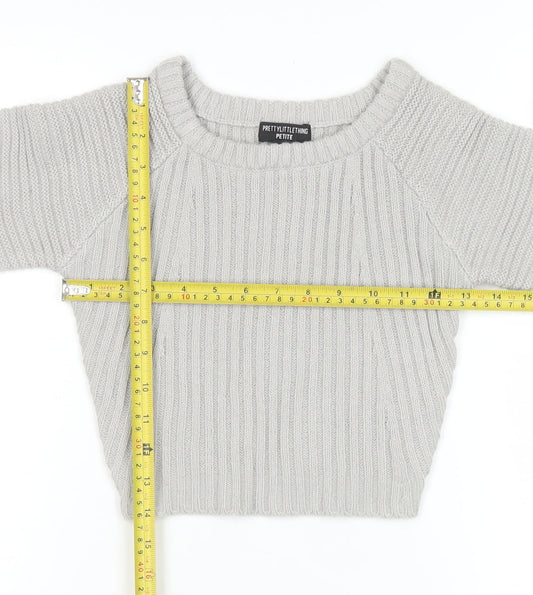 PrettyLittleThing Petite Women’s Grey Ribbed Knit Crew Neck Jumper Size S