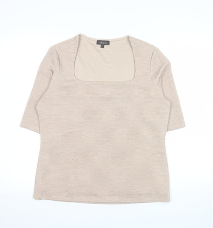 Alexon Women Beige 3/4 Sleeve Square Neck Top L Polyester Blend