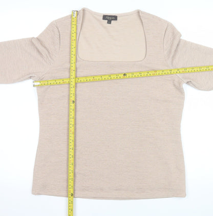 Alexon Women Beige 3/4 Sleeve Square Neck Top L Polyester Blend