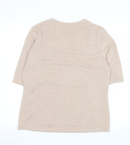 Alexon Women Beige 3/4 Sleeve Square Neck Top L Polyester Blend