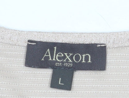 Alexon Women Beige 3/4 Sleeve Square Neck Top L Polyester Blend
