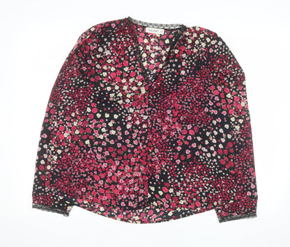 Gallery Womens Multicoloured Floral Lace Trim V-Neck Long Sleeve Blouse UK 12