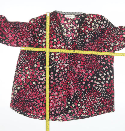 Gallery Womens Multicoloured Floral Lace Trim V-Neck Long Sleeve Blouse UK 12