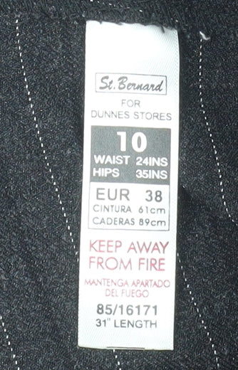 St. Bernard Women’s Black Pinstripe Slim Fit Trousers Size 10