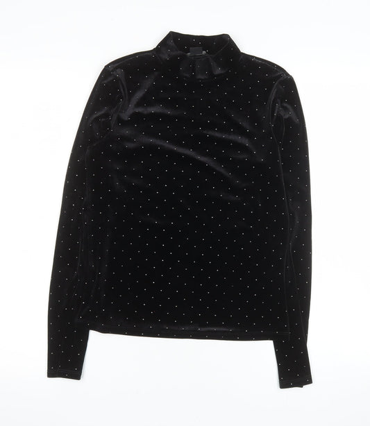 Monki Women Black Mock Neck Velvet Long Sleeve Top Size S