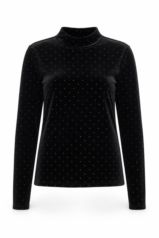 Monki Women Black Mock Neck Velvet Long Sleeve Top Size S