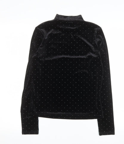 Monki Women Black Mock Neck Velvet Long Sleeve Top Size S