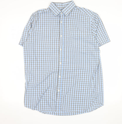 KIABI Men's Blue Check Short Sleeve Button-Up Shirt L Regular Fit