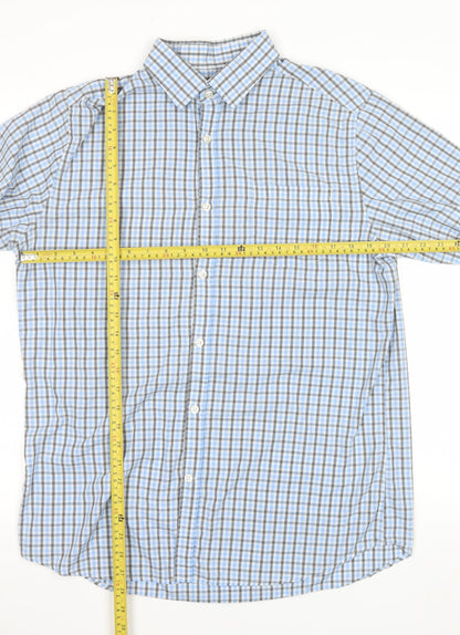 KIABI Men's Blue Check Short Sleeve Button-Up Shirt L Regular Fit