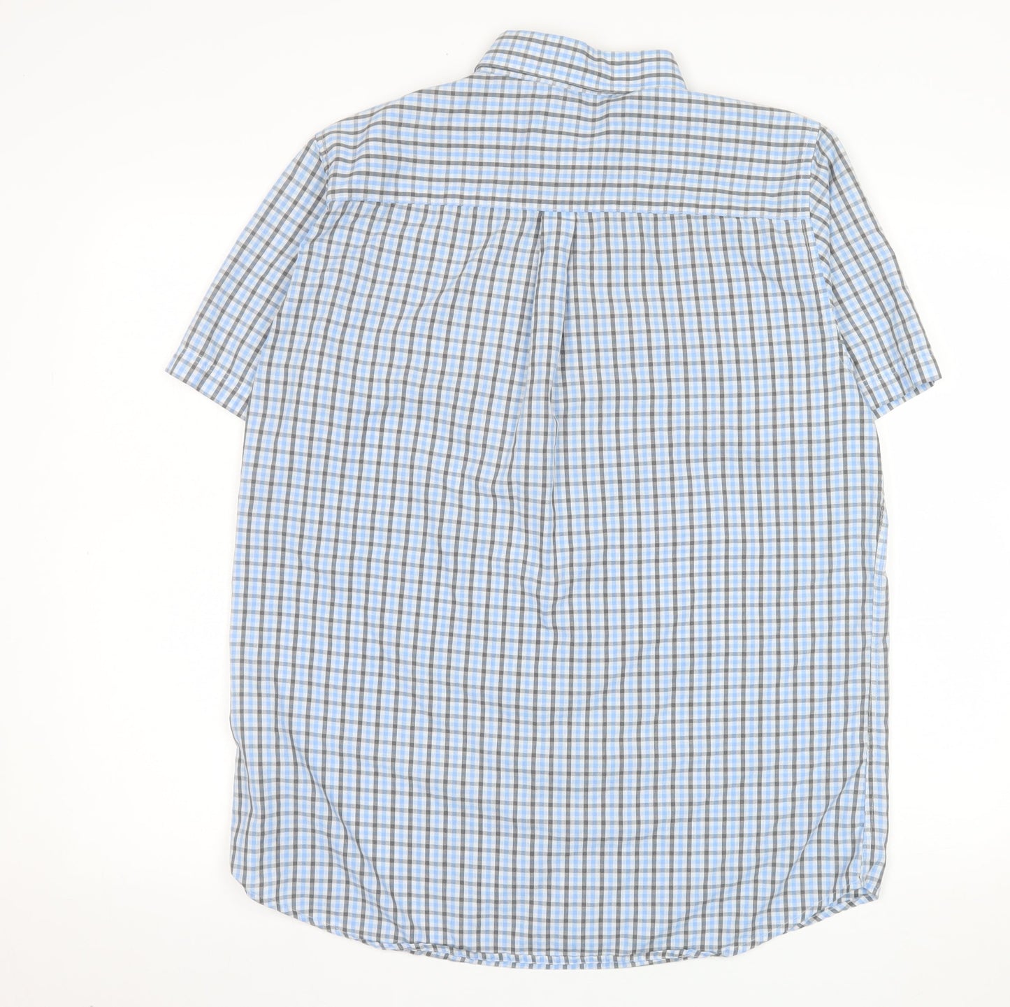 KIABI Men's Blue Check Short Sleeve Button-Up Shirt L Regular Fit