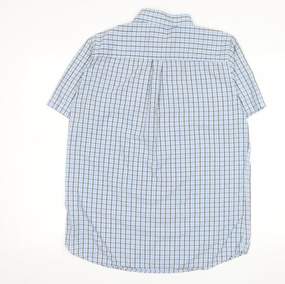 KIABI Men's Blue Check Short Sleeve Button-Up Shirt L Regular Fit