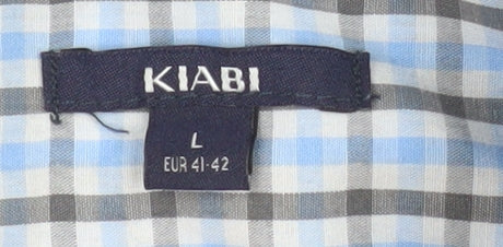 KIABI Men's Blue Check Short Sleeve Button-Up Shirt L Regular Fit