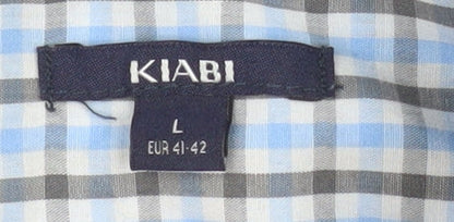 KIABI Men's Blue Check Short Sleeve Button-Up Shirt L Regular Fit