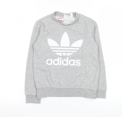 adidas Boys Grey 7-8 Years Pullover Crew Neck Logo Sweatshirt