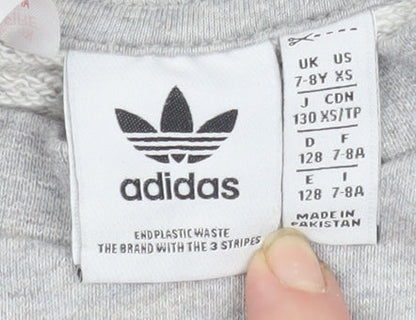 adidas Boys Grey 7-8 Years Pullover Crew Neck Logo Sweatshirt