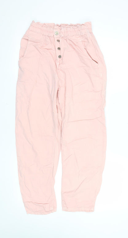ZARA Women Pink Paperbag Cotton Tapered Trousers Size 8