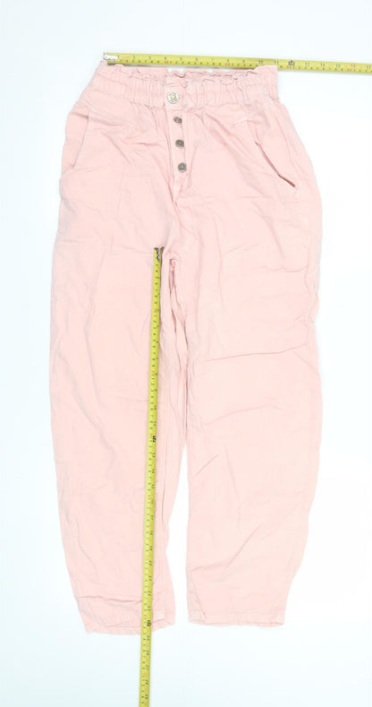 ZARA Women Pink Paperbag Cotton Tapered Trousers Size 8