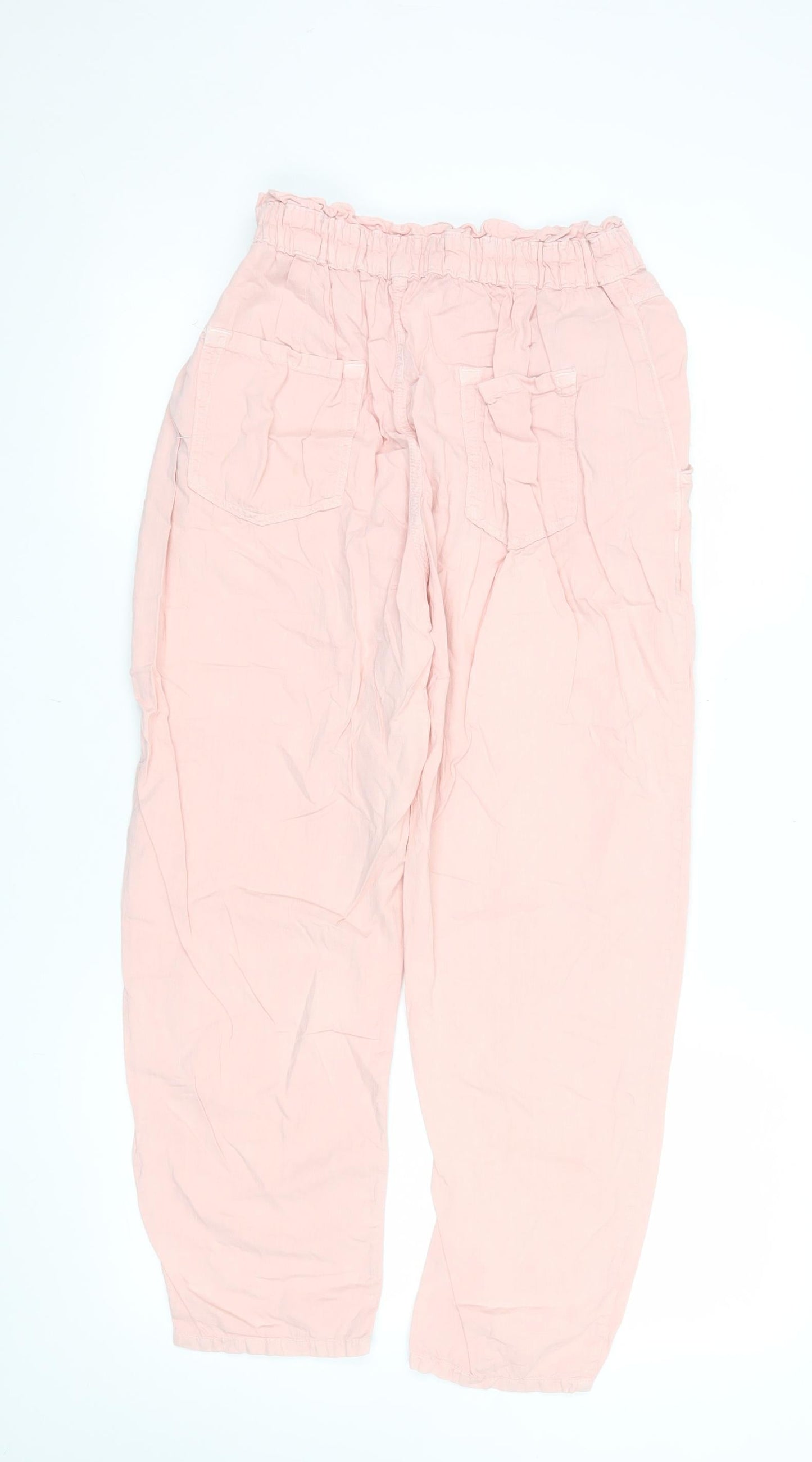 ZARA Women Pink Paperbag Cotton Tapered Trousers Size 8