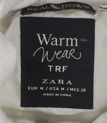 Zara Women Ivory Puffer Jacket Size 12 Down Filled Zip Winter Coat