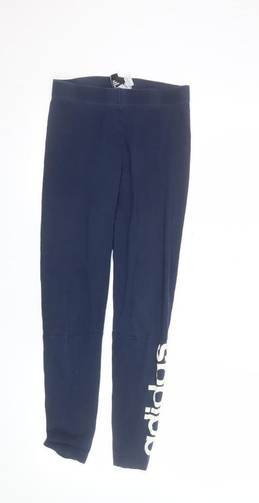 adidas Womens Blue Stretch Leggings Size 8-10 Athleisure Gym Trousers