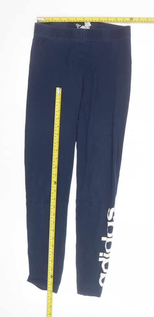adidas Womens Blue Stretch Leggings Size 8-10 Athleisure Gym Trousers