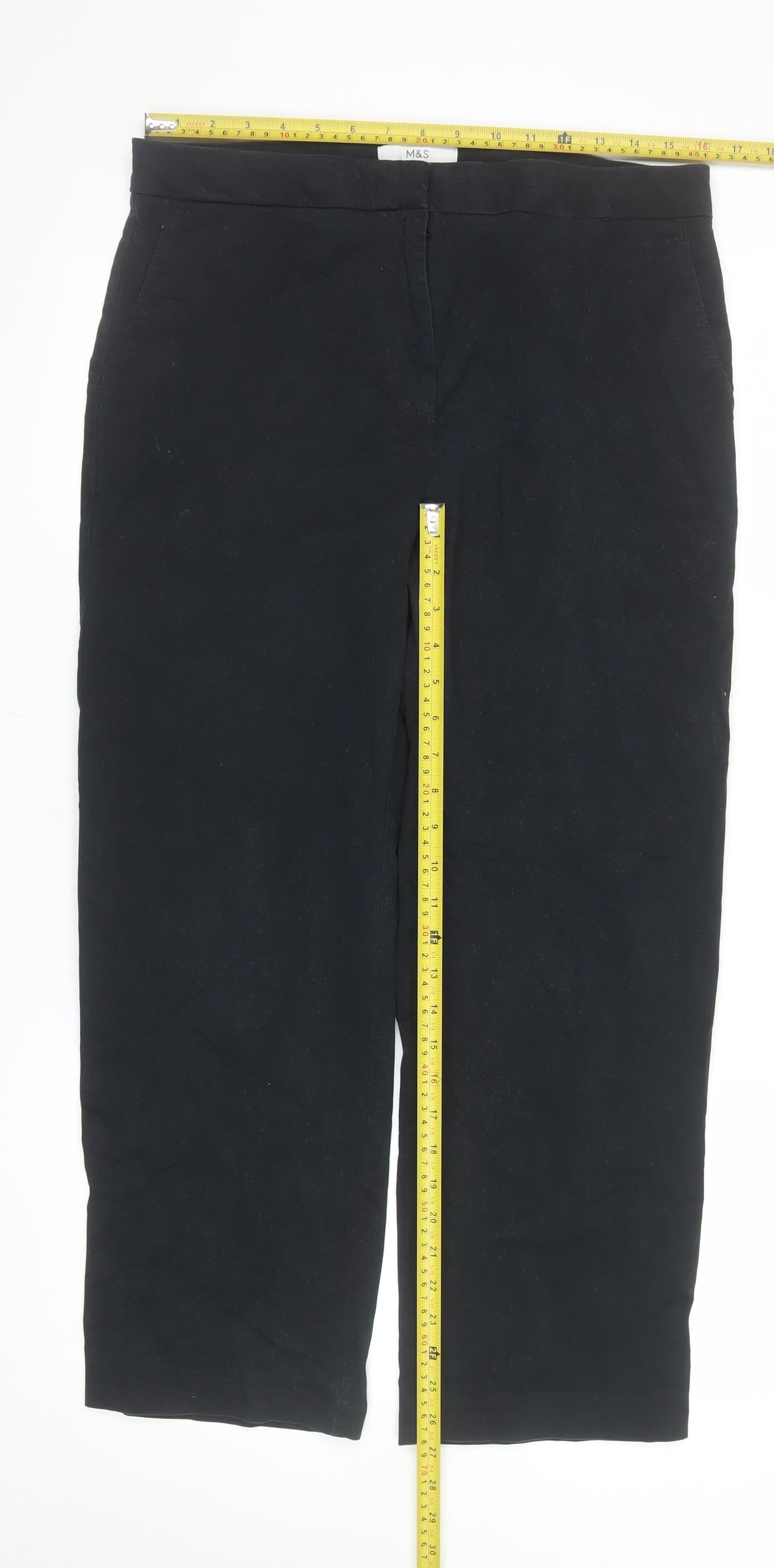 Marks and Spencer Womens Black Cotton Slim Trousers Size 14 Regular