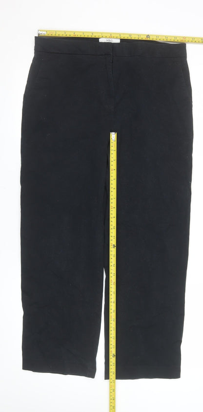 Marks and Spencer Womens Black Cotton Slim Trousers Size 14 Regular