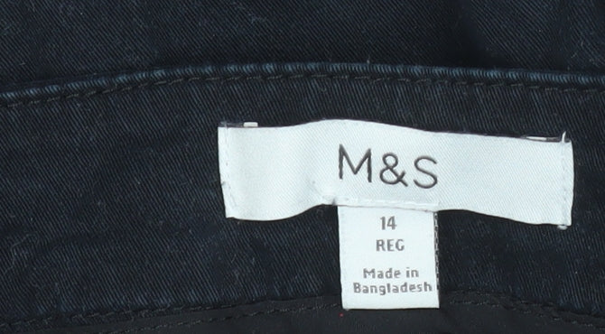 Marks and Spencer Womens Black Cotton Slim Trousers Size 14 Regular