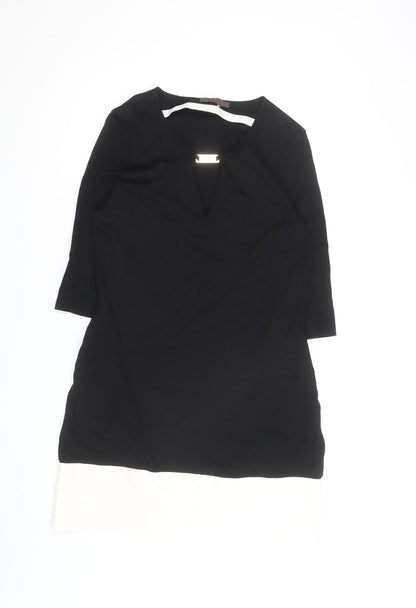 Cortefiel Women Black Sheath Knee Length Colourblock Dress Size 12
