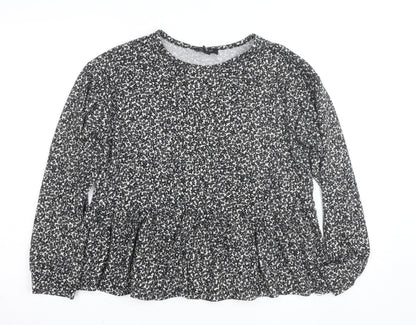 New Look Women's Black Floral Peplum Long Sleeve Blouse Size M
