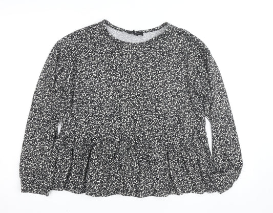 New Look Women's Black Floral Peplum Long Sleeve Blouse Size M