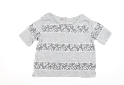 Dorothy Perkins Womens Grey Lace Stripe Short Sleeve T-Shirt UK 8