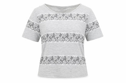 Dorothy Perkins Womens Grey Lace Stripe Short Sleeve T-Shirt UK 8