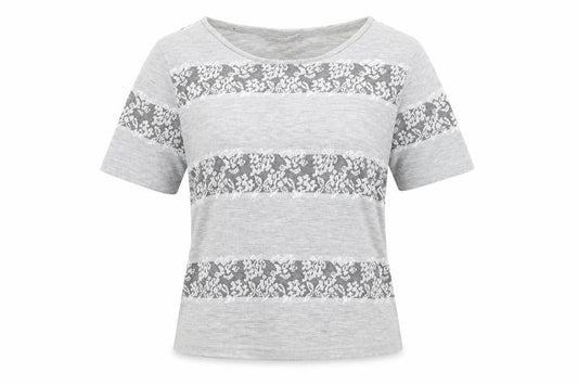 Dorothy Perkins Womens Grey Lace Stripe Short Sleeve T-Shirt UK 8
