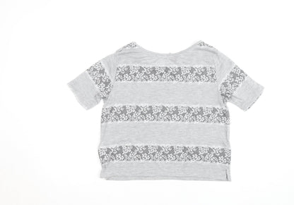Dorothy Perkins Womens Grey Lace Stripe Short Sleeve T-Shirt UK 8