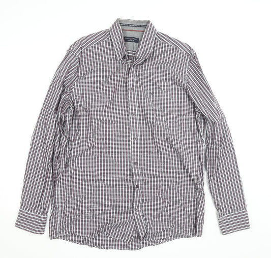 Casa Moda Men's Purple Check Long Sleeve Button-Up Shirt L