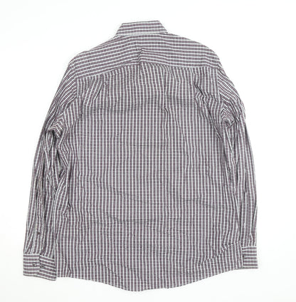 Casa Moda Men's Purple Check Long Sleeve Button-Up Shirt L
