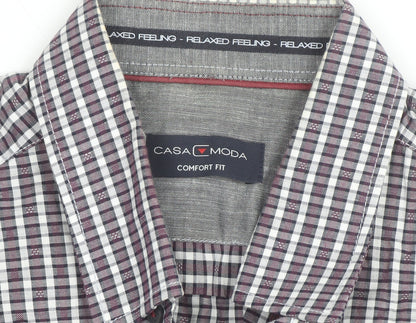Casa Moda Men's Purple Check Long Sleeve Button-Up Shirt L