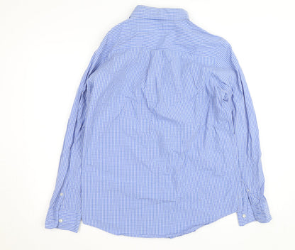 Chaps Men's Blue Check Cotton Button-Up Long Sleeve Shirt S Custom Fit