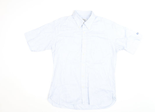 Oscar Jacobson Men's Blue Check Short Sleeve Button-Up Shirt Size L