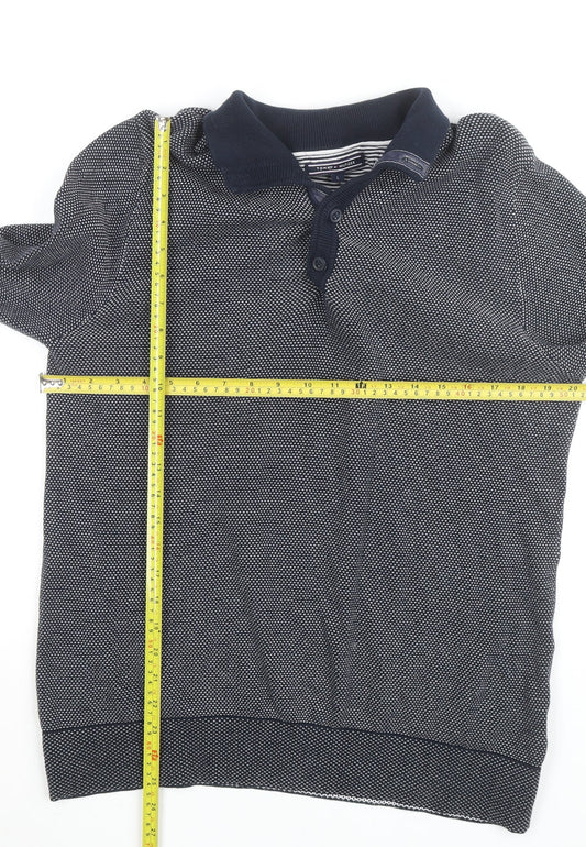 Tommy Hilfiger Men's Blue Long Sleeve Cotton Knit Button-Up Polo Shirt L