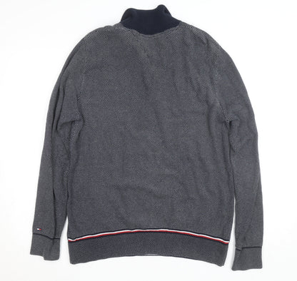 Tommy Hilfiger Men's Blue Long Sleeve Cotton Knit Button-Up Polo Shirt L