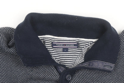 Tommy Hilfiger Men's Blue Long Sleeve Cotton Knit Button-Up Polo Shirt L