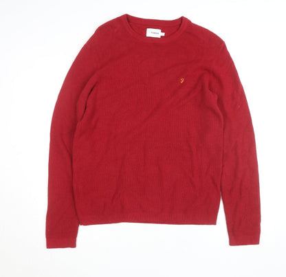 Farah Men's Red Cotton Crew Neck Jumper Size L Classic Knitwear